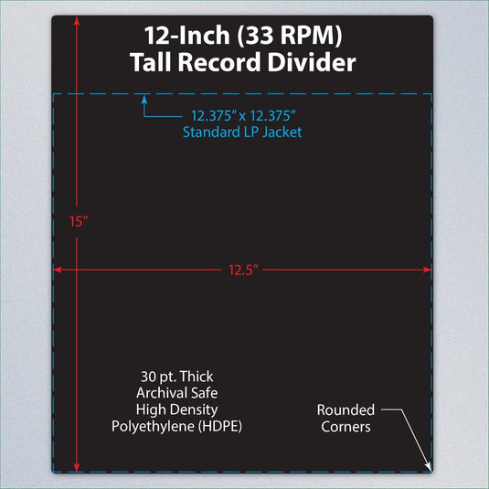 12 INCH RECORD DIVIDERS - TALL - BLACK