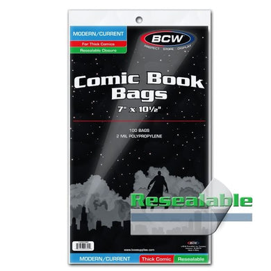 RESEALABLE CURRENT/MODERN COMIC BAGS - THICK - 7 X 10 1/2