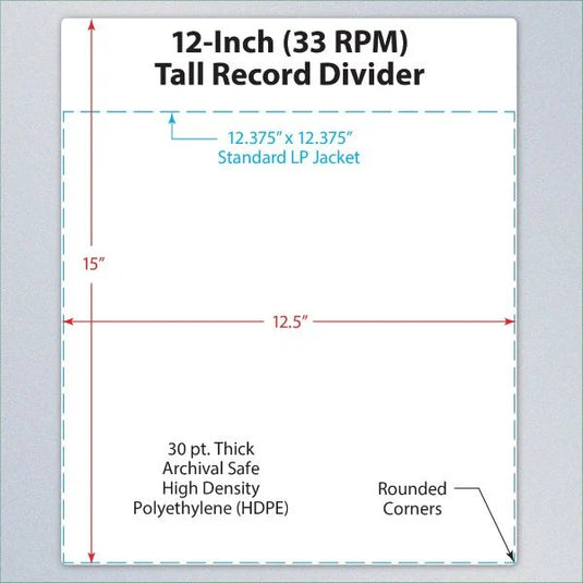 12 INCH RECORD DIVIDERS - TALL - WHITE