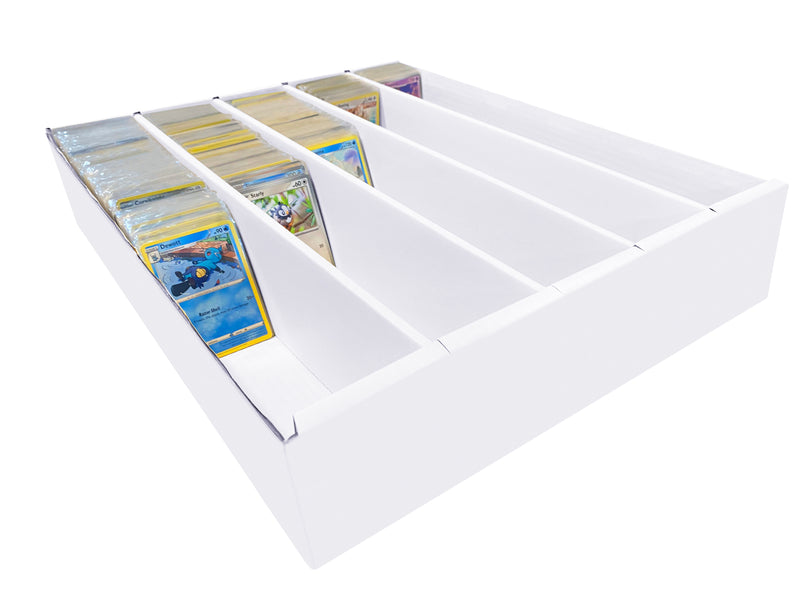 Load image into Gallery viewer, White card holder with compartments filled with trading cards on a white background

