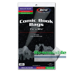 RESEALABLE SILVER/REGULAR COMIC BAGS-THICK- 7 1/4X10 1/2