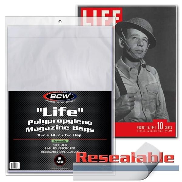 Load image into Gallery viewer, RESEALABLE &quot;LIFE&quot; MAGAZINE BAGS - 11 1/8 X 14 1/4
