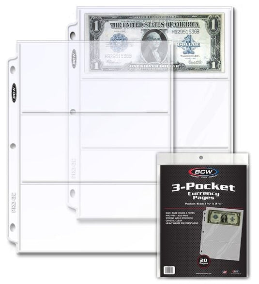 PRO 3-POCKET CURRENCY PAGE (20 CT. PACK)