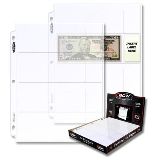 PRO 4-POCKET CURRENCY PAGE (100 CT. BOX)