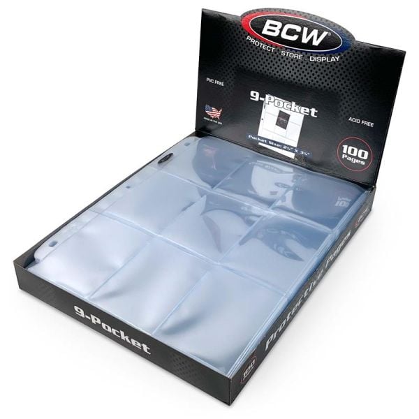 BCW LaserWeld 9-Pocket Pages - 100ct Box, Clear Polypropylene For Trading Cards